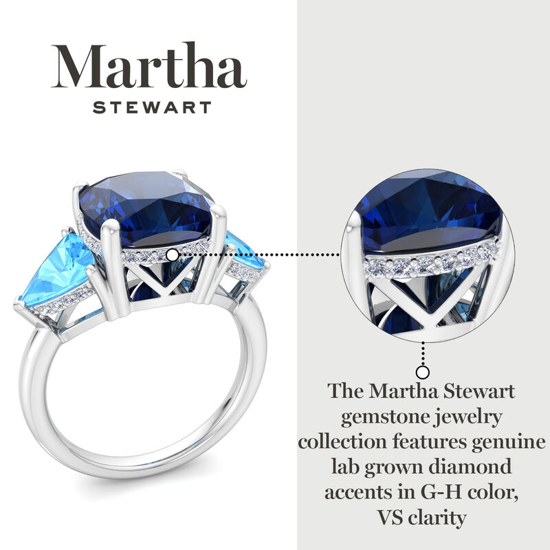 Martha Stewart 8ctw. Cushion Sapphire, Blue Topaz & Lab Grown Diamond Three Stone Ring In Sterling Silver image number null